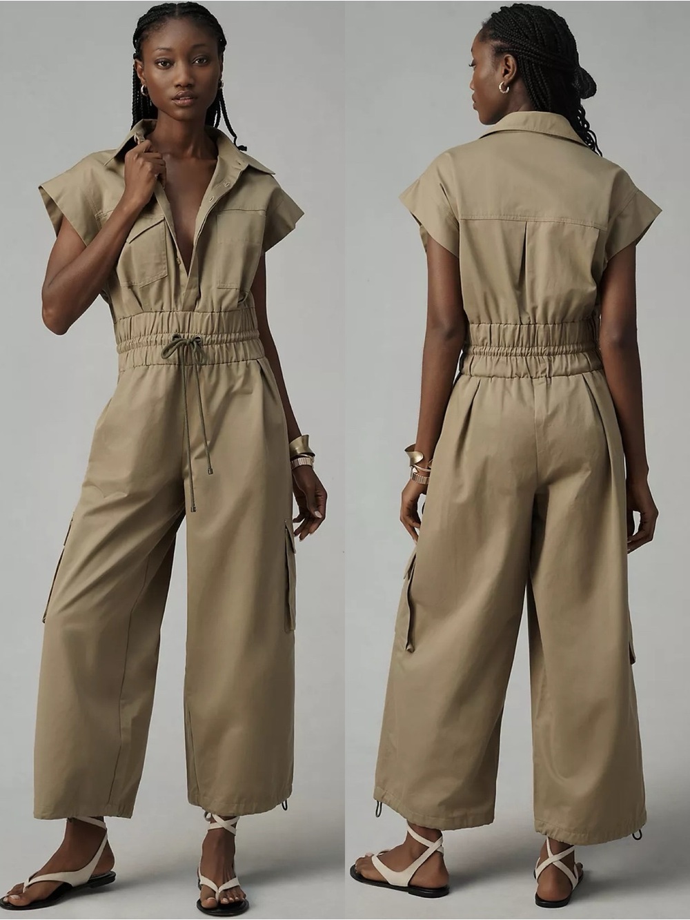 Farm Rio Utility Jumpsuit Olive Green Tie Waist Size Xs Jumpsuit Overalls Army